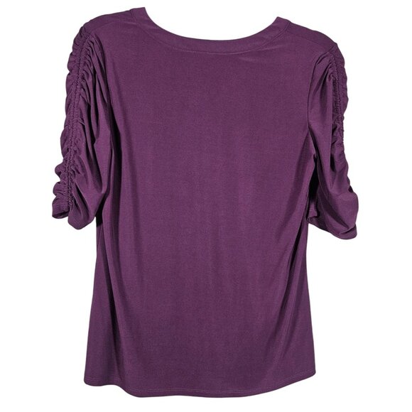 Perseption Conception Purple Ruched 3/4 Sleeve Womens Top With Button Accents S - Picture 2 of 12